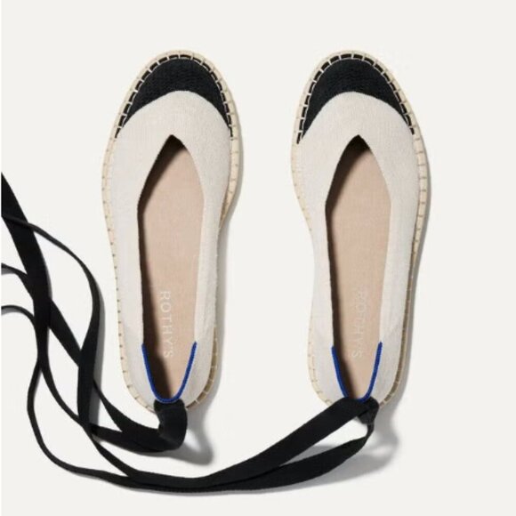 NEW Rothys The Espadrille White Black Toe Tie Ankle NWB Multiple Sizes - Picture 2 of 5